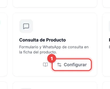 Tarjeta Consulta de Producto en Módulos con el botón Configurar marcado